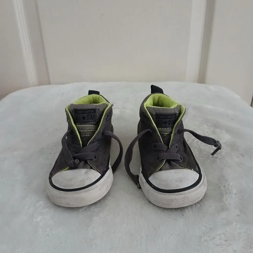 Converse Grey & Lime Green High Top Sneakers Kids 5 Skater Grunge Classic